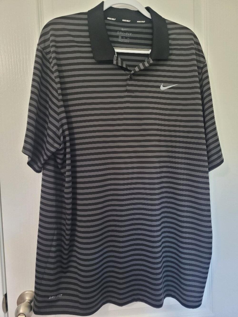 Nike Dri-fit Striped Golf Shirt Men's XXL Black Gray Logo Sporty